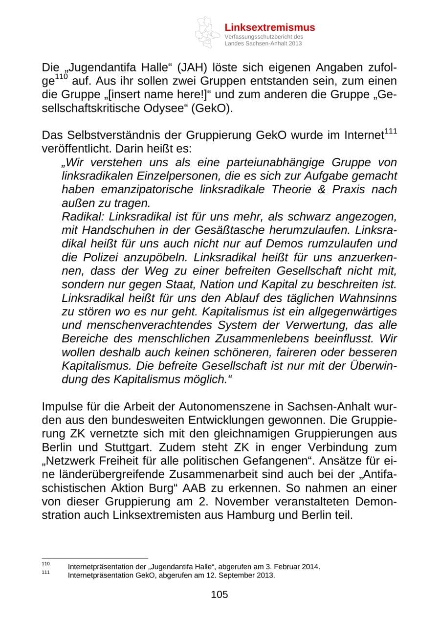 Seite 118 des Verfassungsschutzbericht 2013 Sachsen-Anhalt