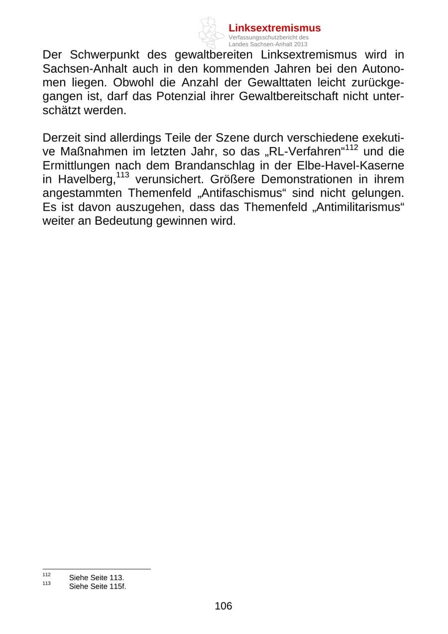 Seite 119 des Verfassungsschutzbericht 2013 Sachsen-Anhalt