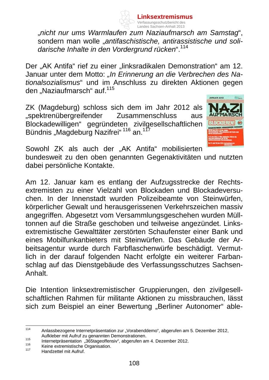 Seite 121 des Verfassungsschutzbericht 2013 Sachsen-Anhalt
