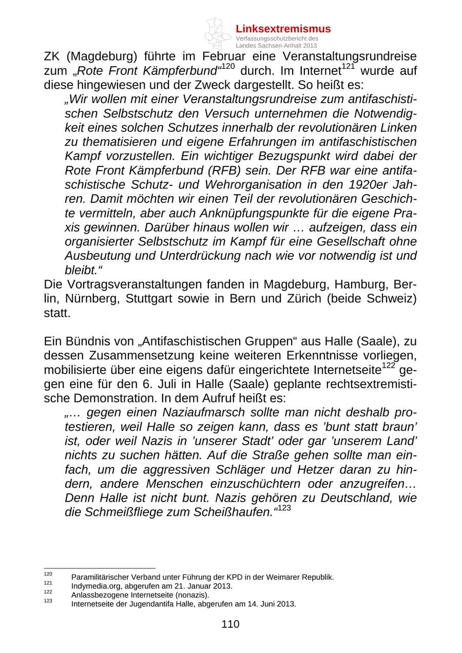 Seite 123 des Verfassungsschutzbericht 2013 Sachsen-Anhalt