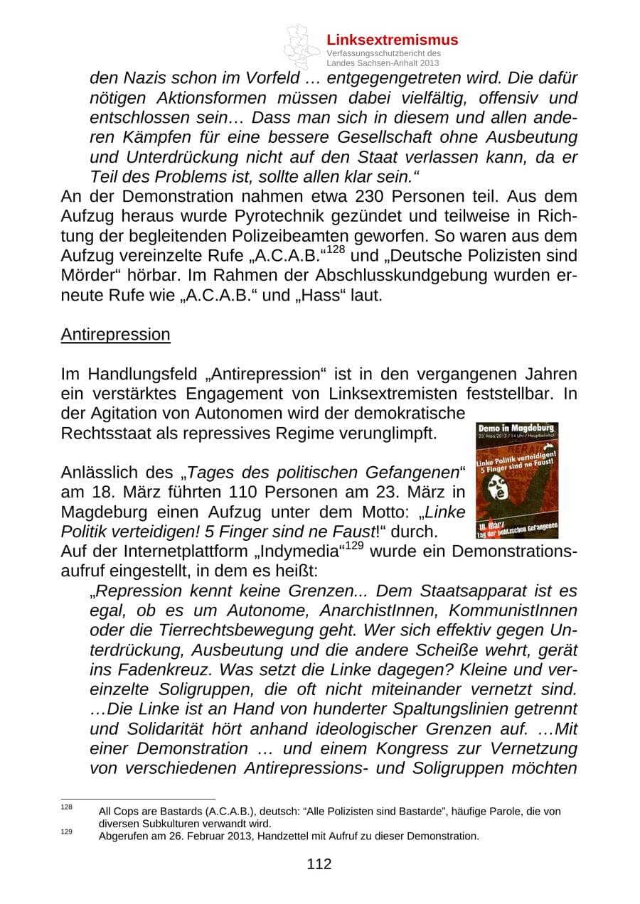 Seite 125 des Verfassungsschutzbericht 2013 Sachsen-Anhalt