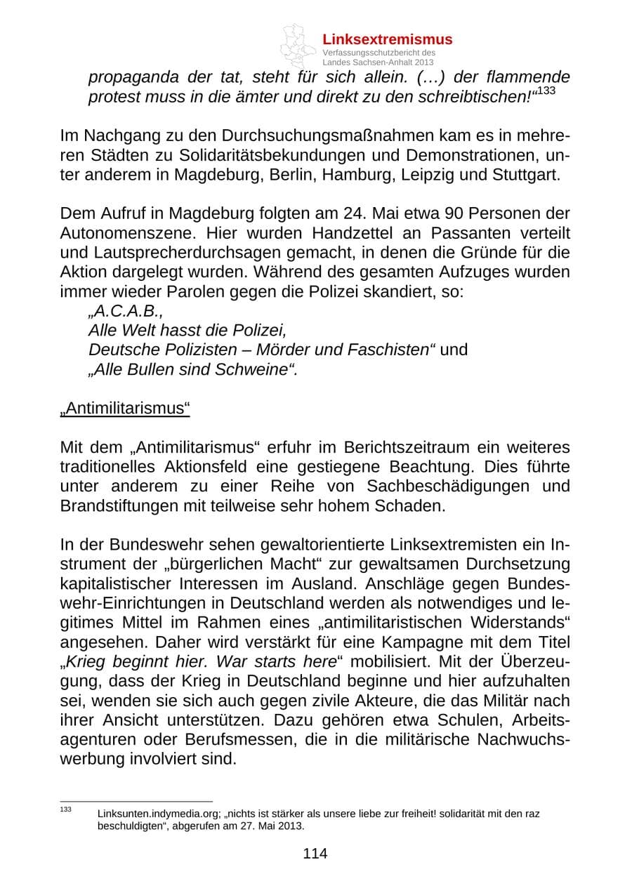 Seite 127 des Verfassungsschutzbericht 2013 Sachsen-Anhalt