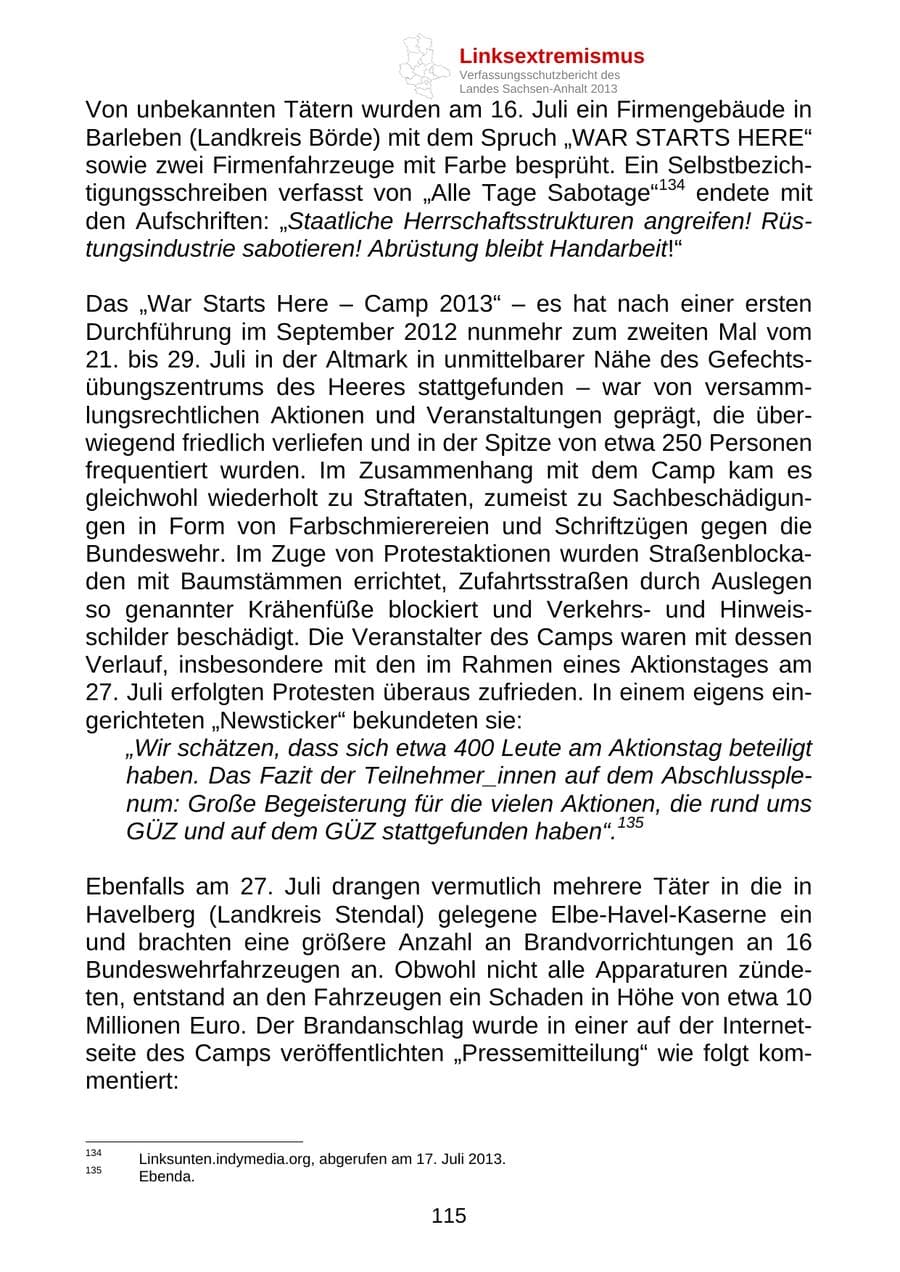 Seite 128 des Verfassungsschutzbericht 2013 Sachsen-Anhalt