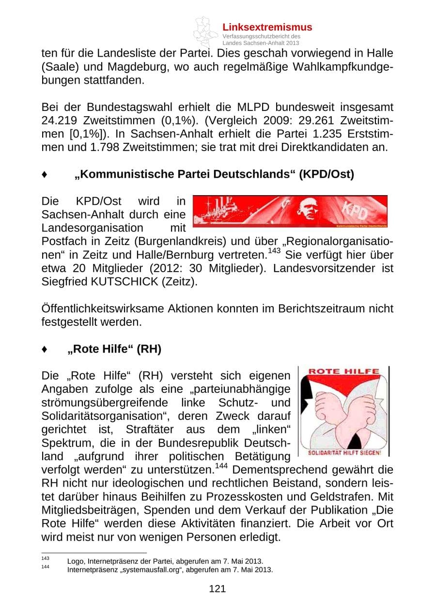 Seite 134 des Verfassungsschutzbericht 2013 Sachsen-Anhalt