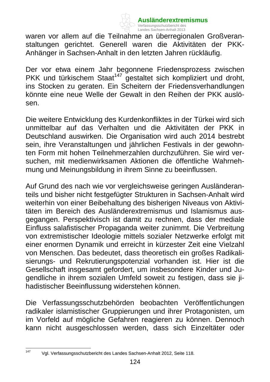 Seite 137 des Verfassungsschutzbericht 2013 Sachsen-Anhalt