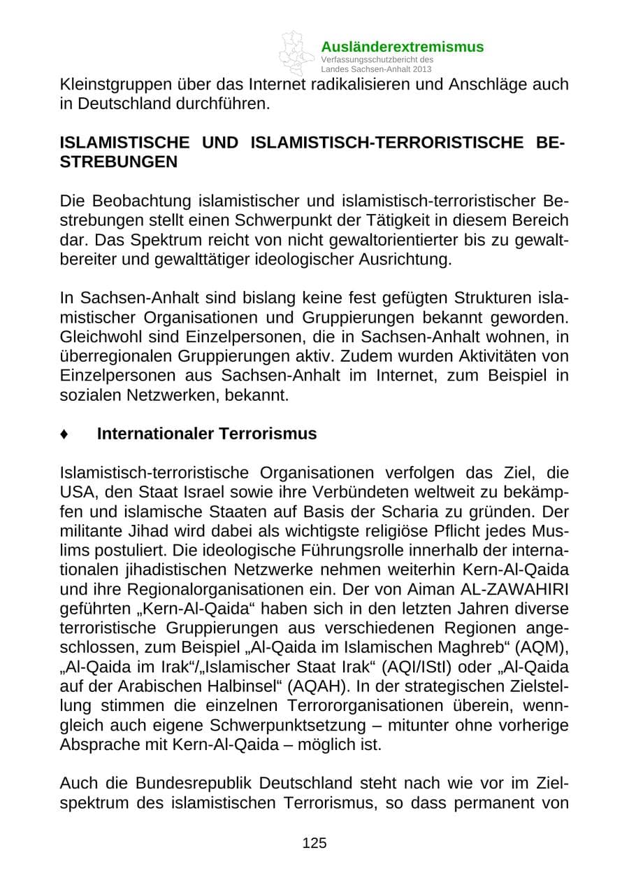 Seite 138 des Verfassungsschutzbericht 2013 Sachsen-Anhalt