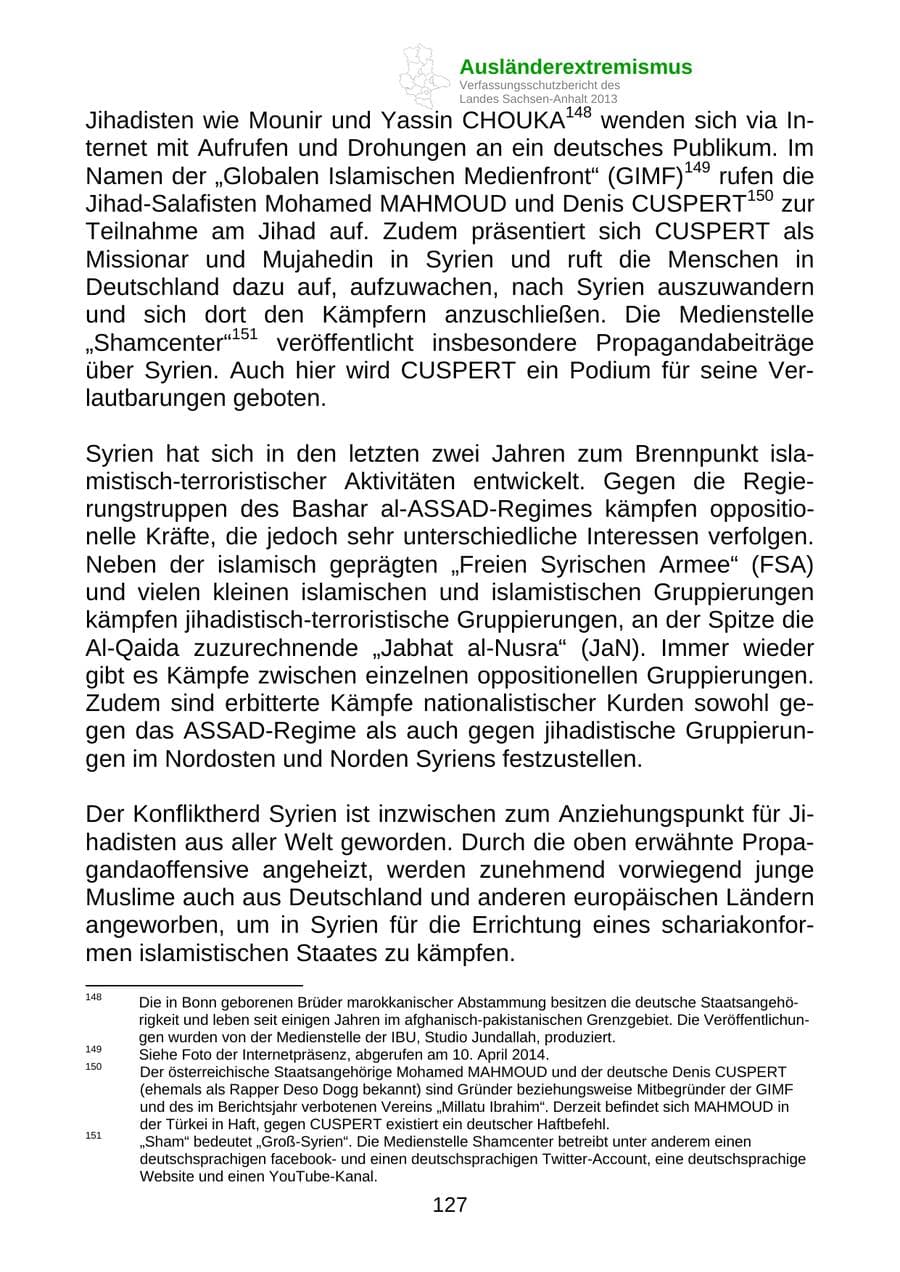 Seite 140 des Verfassungsschutzbericht 2013 Sachsen-Anhalt