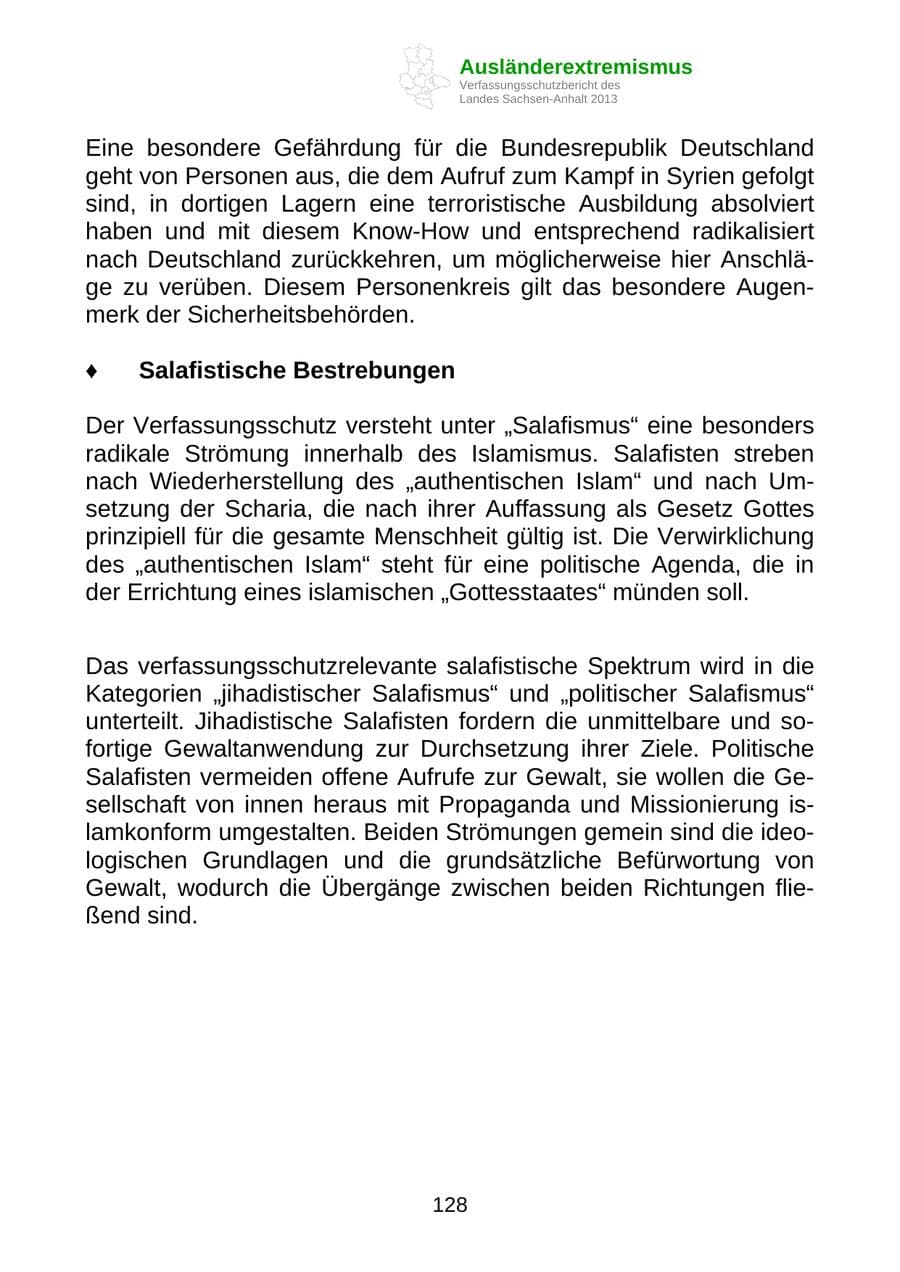 Seite 141 des Verfassungsschutzbericht 2013 Sachsen-Anhalt