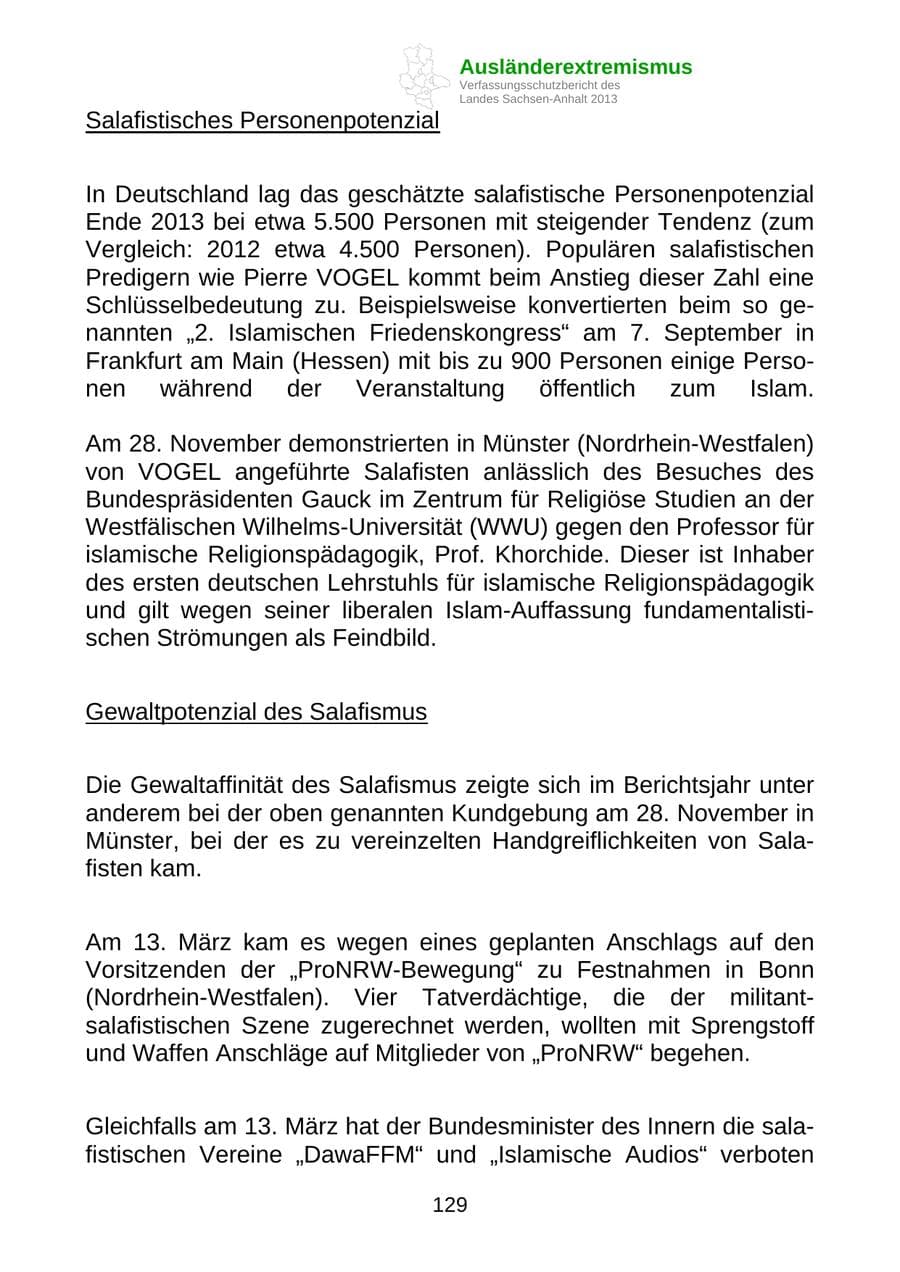 Seite 142 des Verfassungsschutzbericht 2013 Sachsen-Anhalt