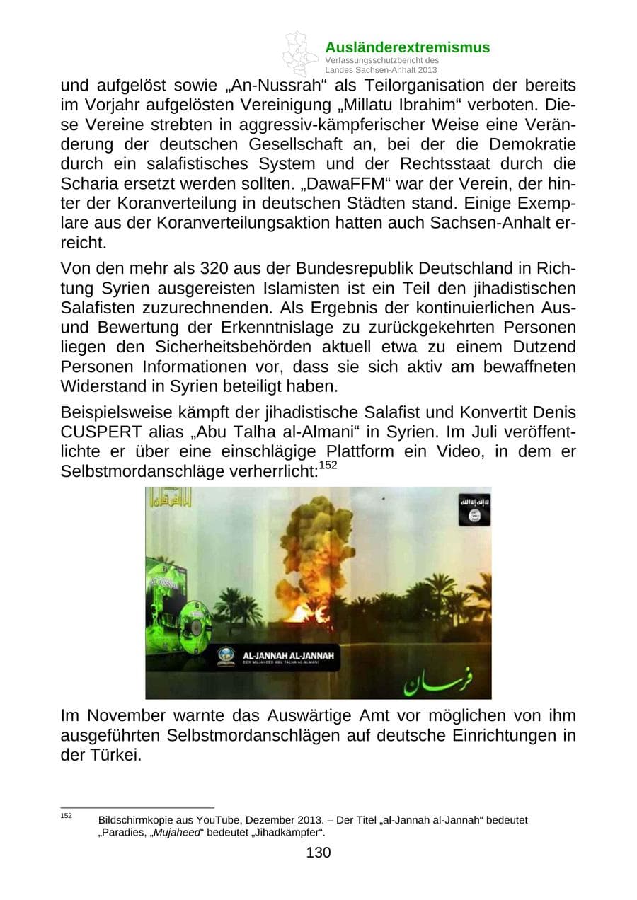 Seite 143 des Verfassungsschutzbericht 2013 Sachsen-Anhalt