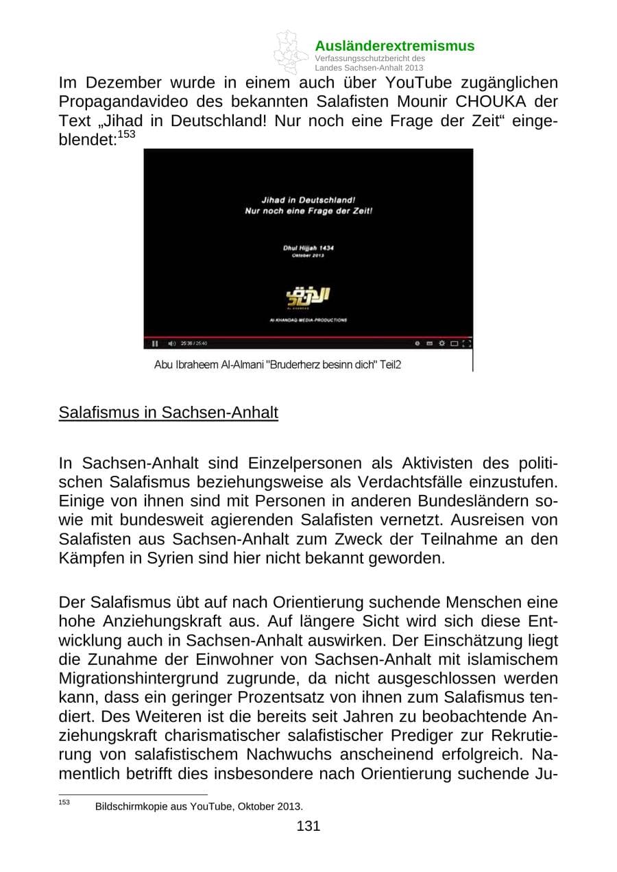 Seite 144 des Verfassungsschutzbericht 2013 Sachsen-Anhalt