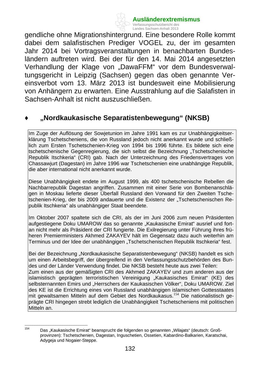 Seite 145 des Verfassungsschutzbericht 2013 Sachsen-Anhalt