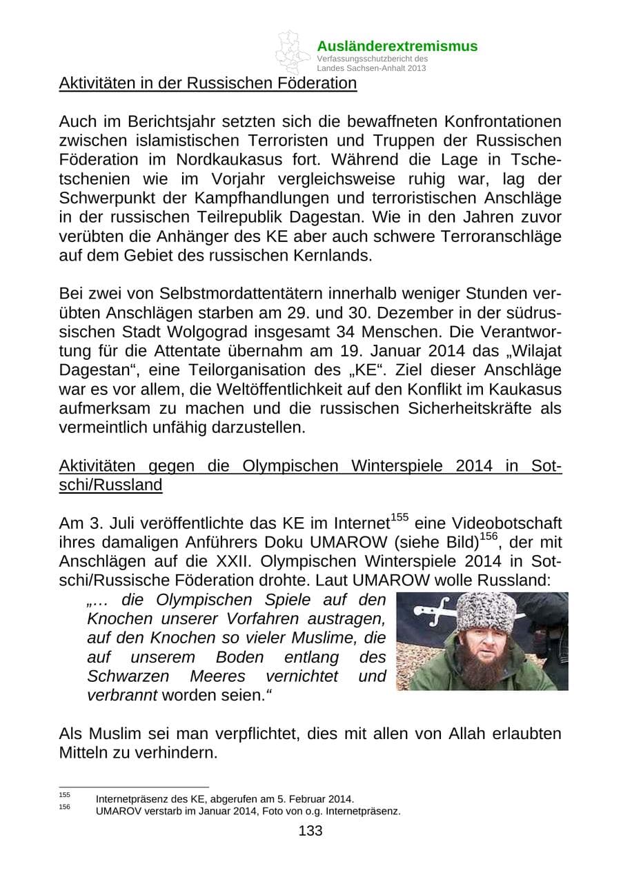 Seite 146 des Verfassungsschutzbericht 2013 Sachsen-Anhalt