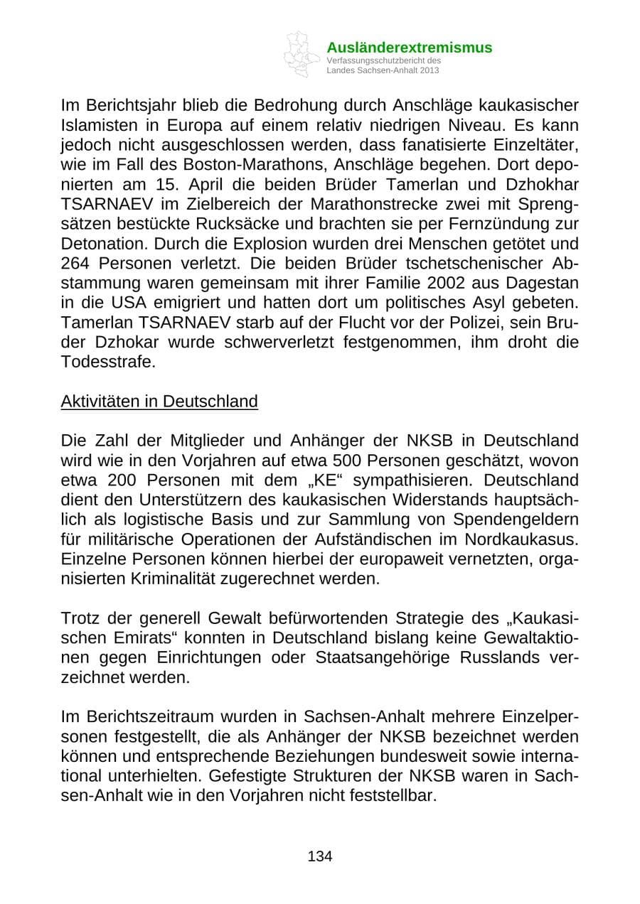 Seite 147 des Verfassungsschutzbericht 2013 Sachsen-Anhalt