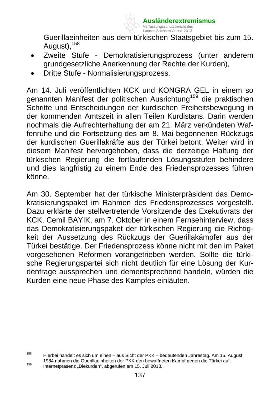 Seite 150 des Verfassungsschutzbericht 2013 Sachsen-Anhalt