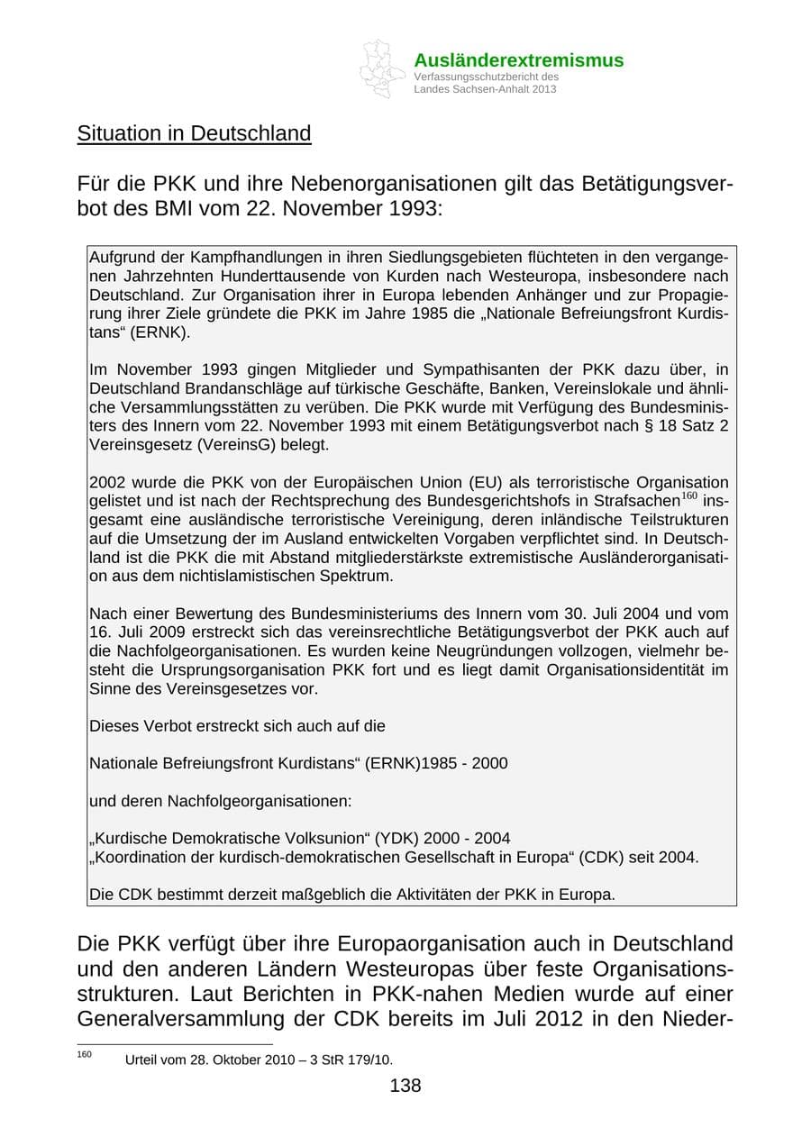 Seite 151 des Verfassungsschutzbericht 2013 Sachsen-Anhalt