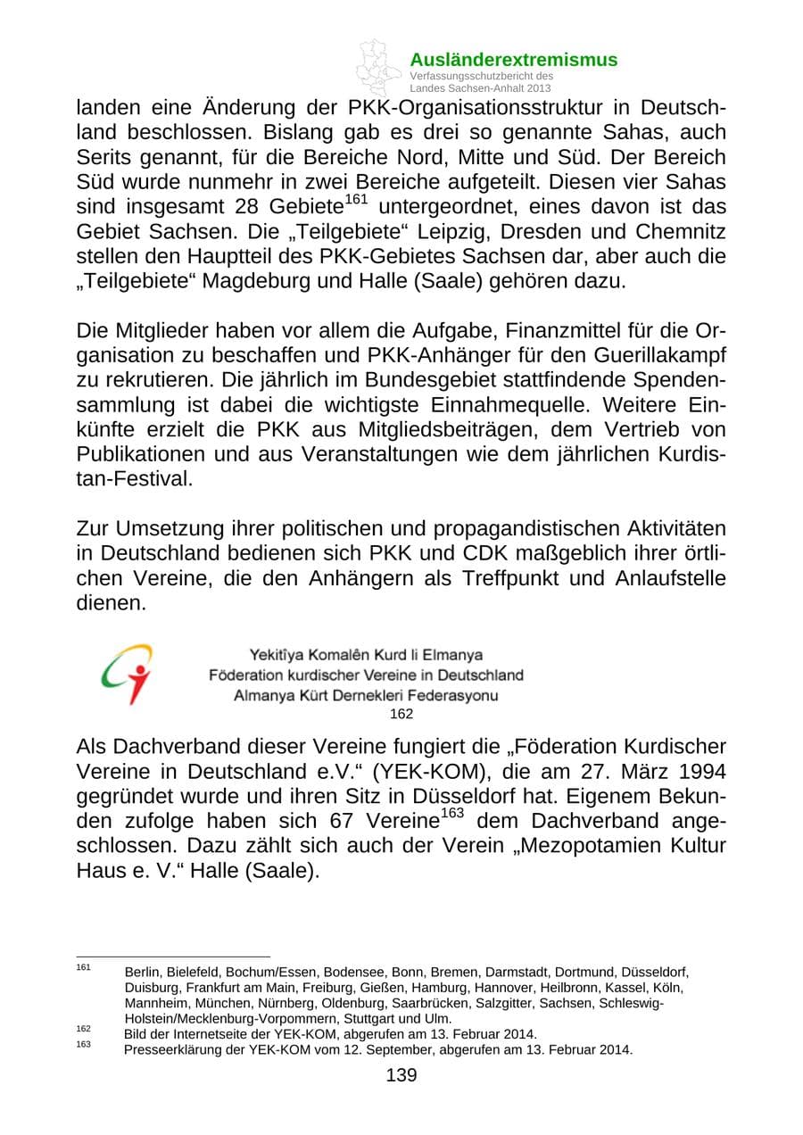 Seite 152 des Verfassungsschutzbericht 2013 Sachsen-Anhalt