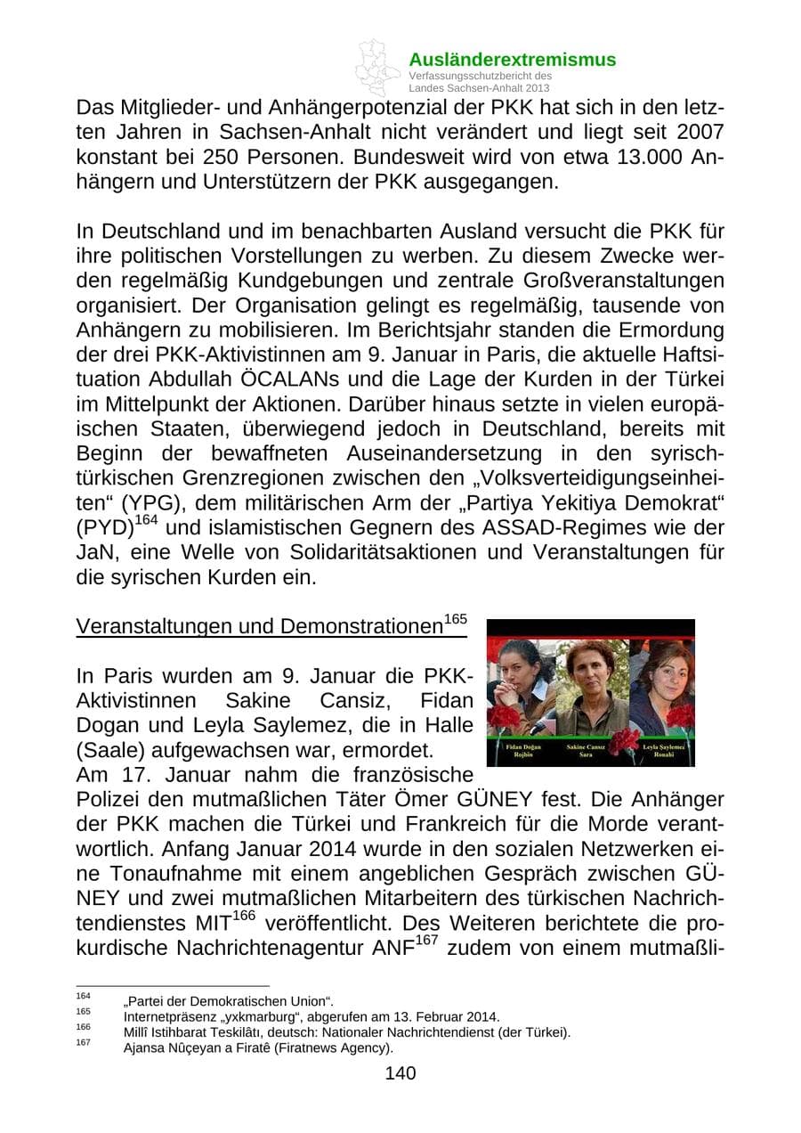 Seite 153 des Verfassungsschutzbericht 2013 Sachsen-Anhalt