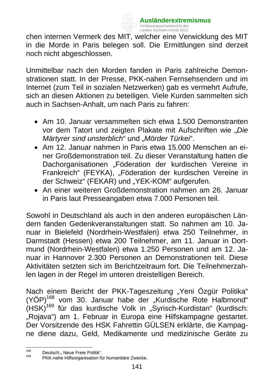 Seite 154 des Verfassungsschutzbericht 2013 Sachsen-Anhalt