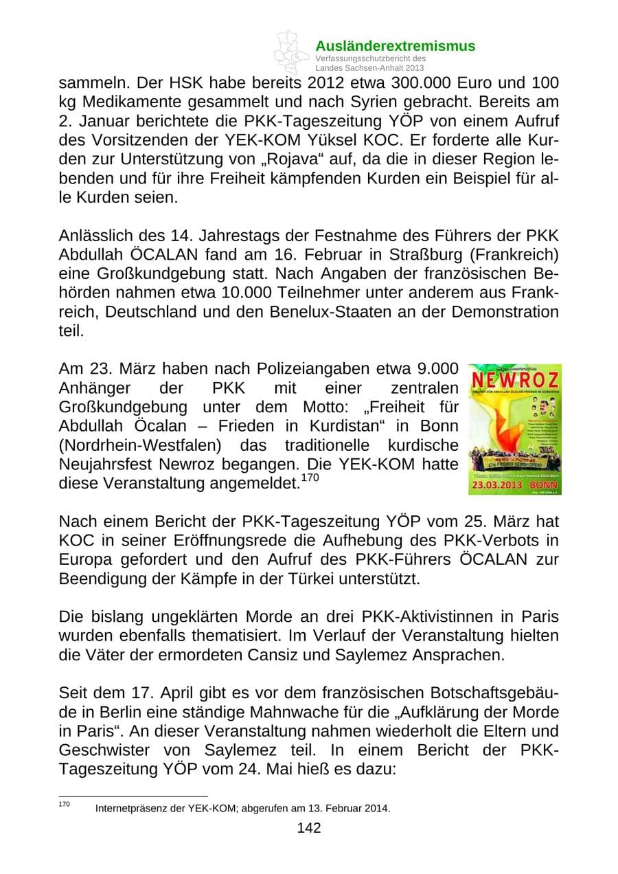 Seite 155 des Verfassungsschutzbericht 2013 Sachsen-Anhalt