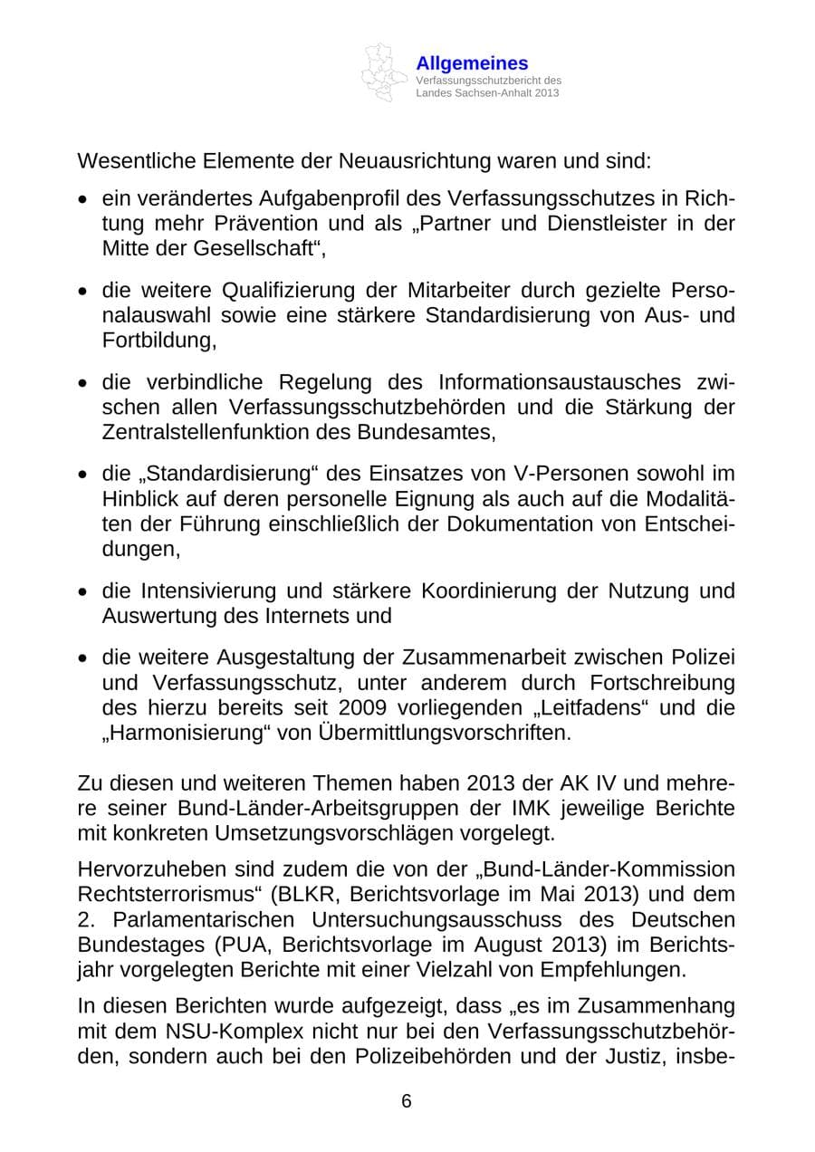 Seite 19 des Verfassungsschutzbericht 2013 Sachsen-Anhalt