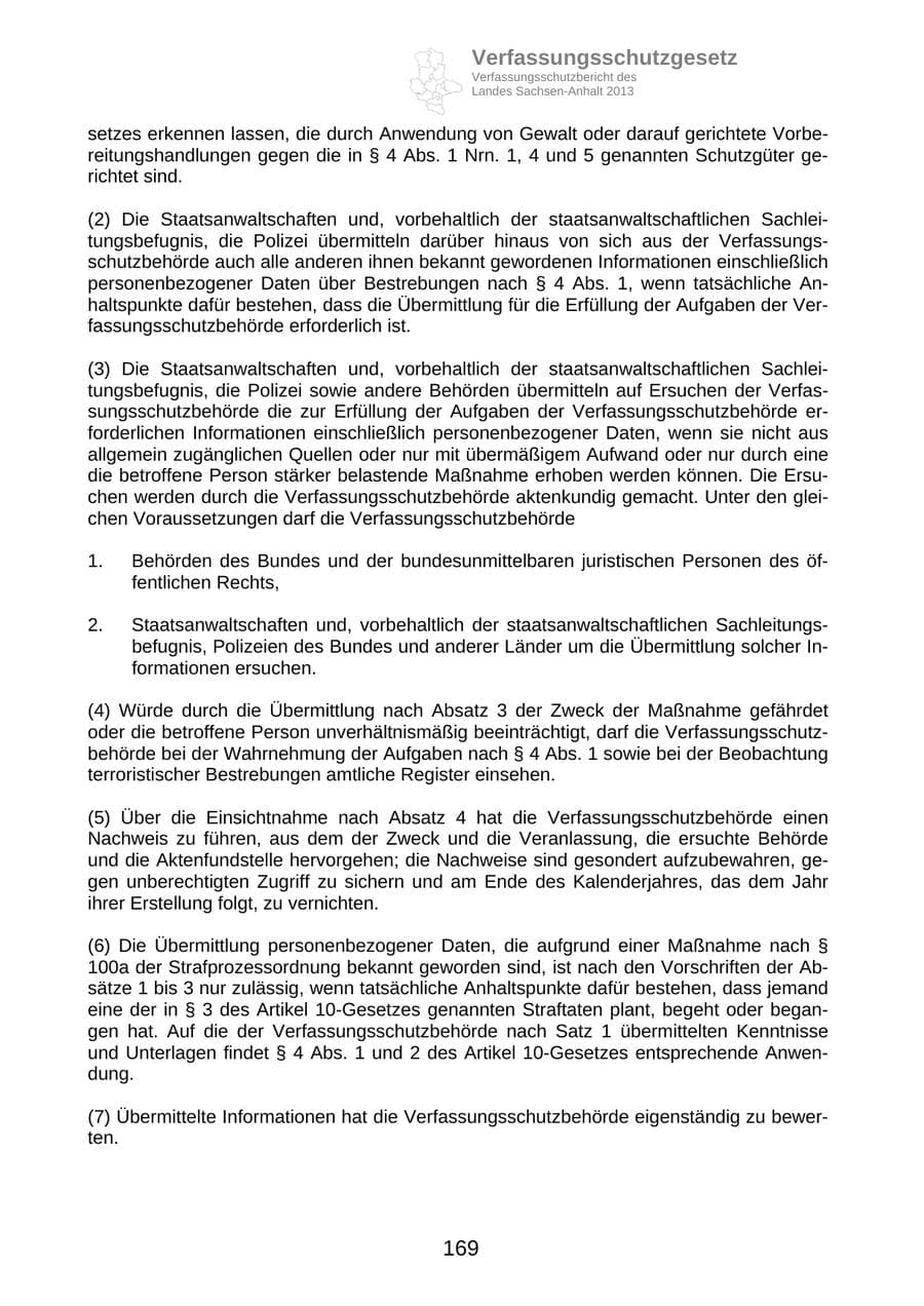Seite 182 des Verfassungsschutzbericht 2013 Sachsen-Anhalt