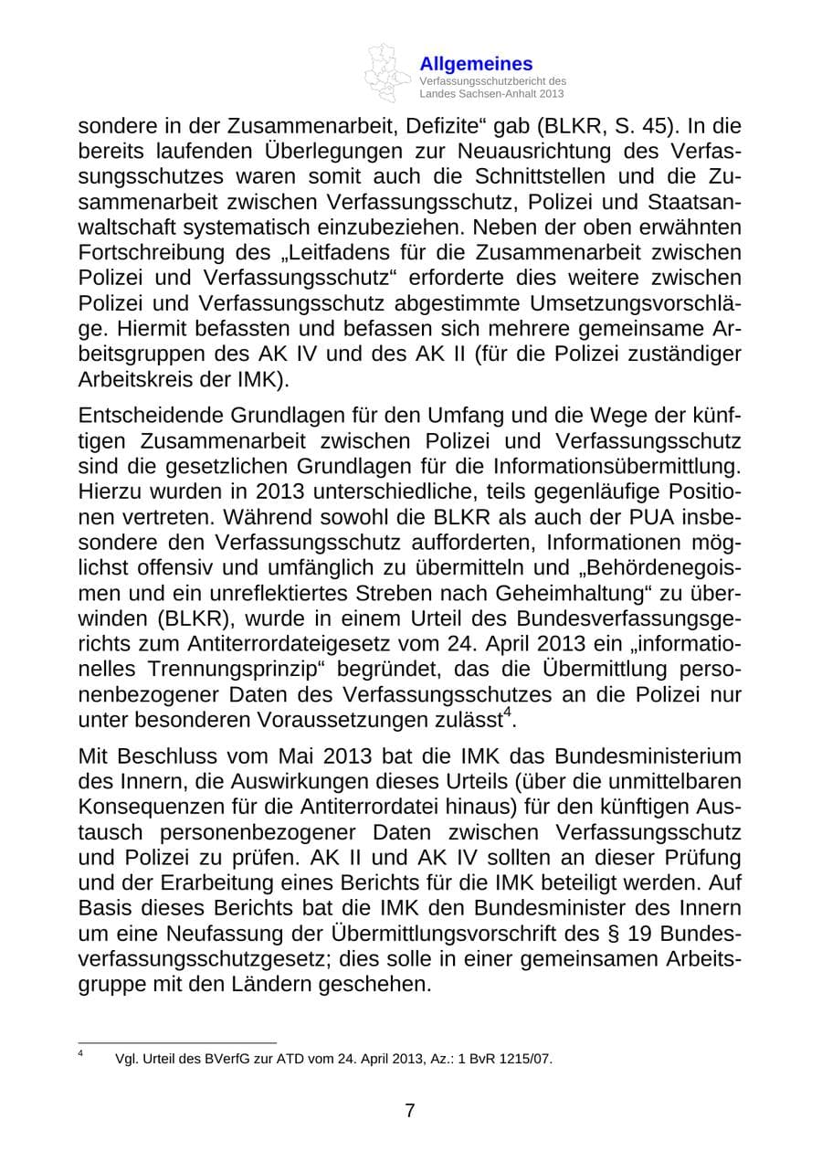 Seite 20 des Verfassungsschutzbericht 2013 Sachsen-Anhalt