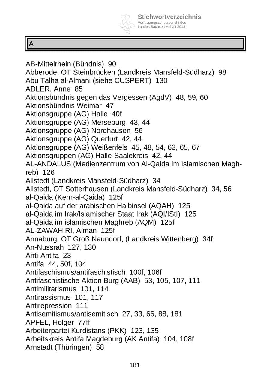Seite 194 des Verfassungsschutzbericht 2013 Sachsen-Anhalt