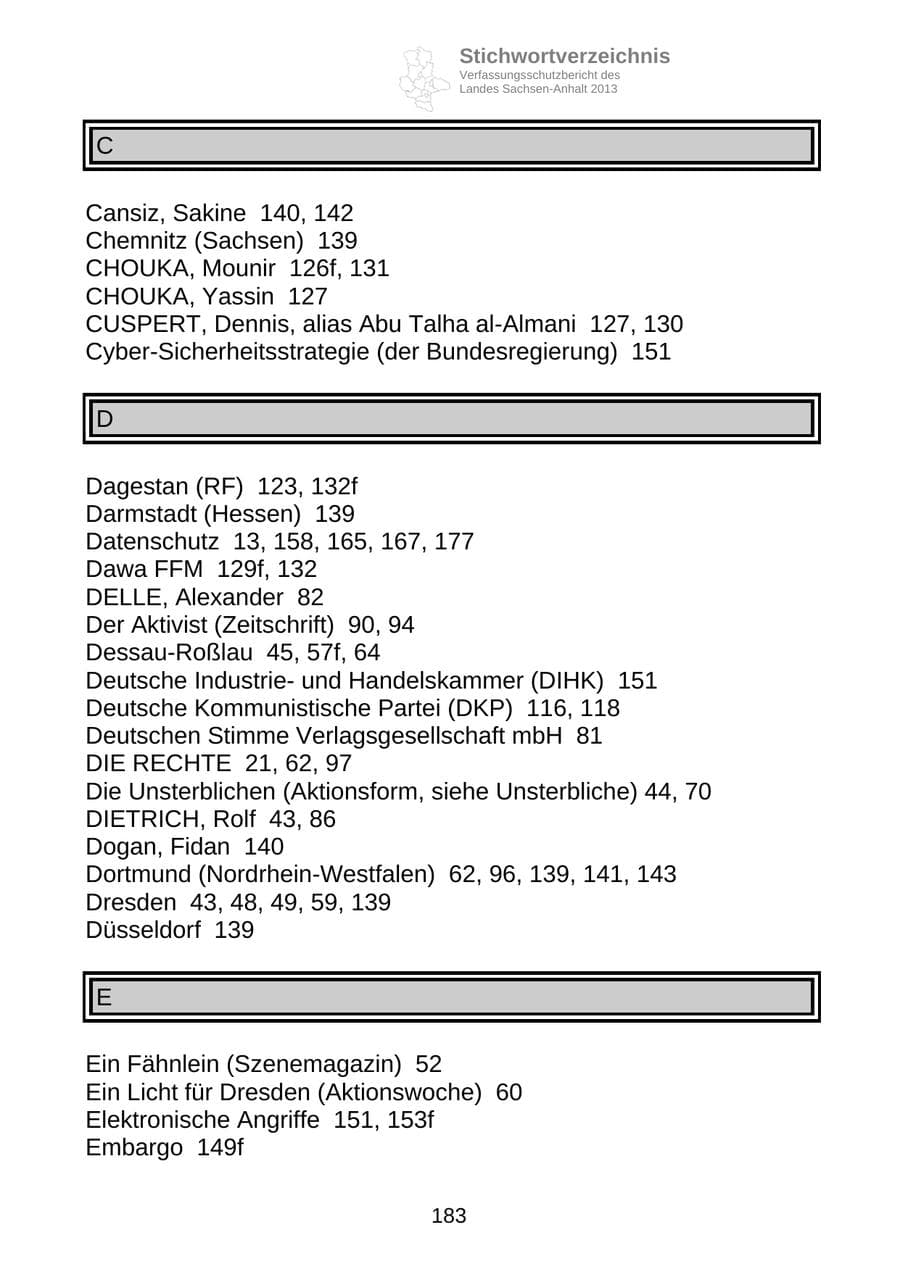 Seite 196 des Verfassungsschutzbericht 2013 Sachsen-Anhalt