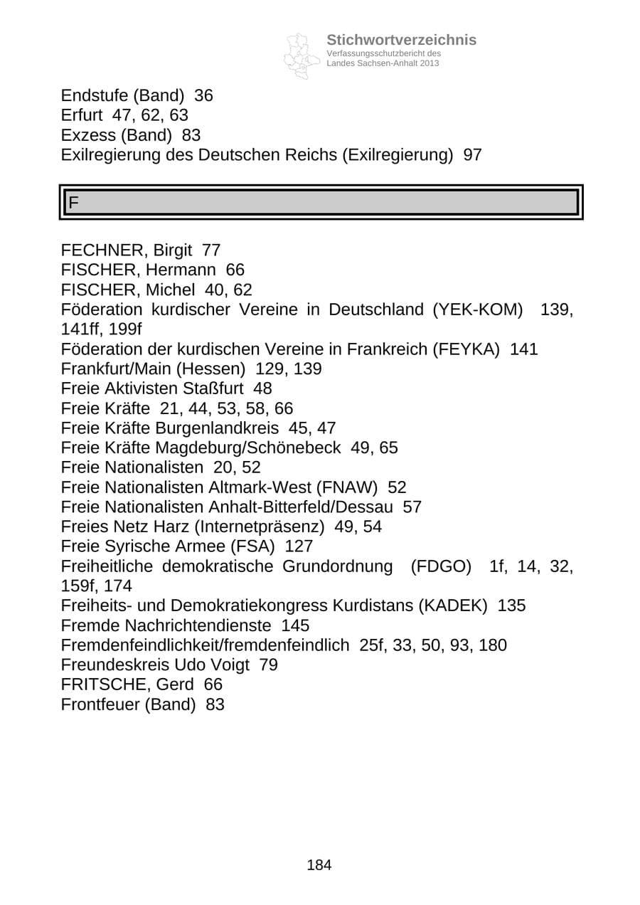 Seite 197 des Verfassungsschutzbericht 2013 Sachsen-Anhalt
