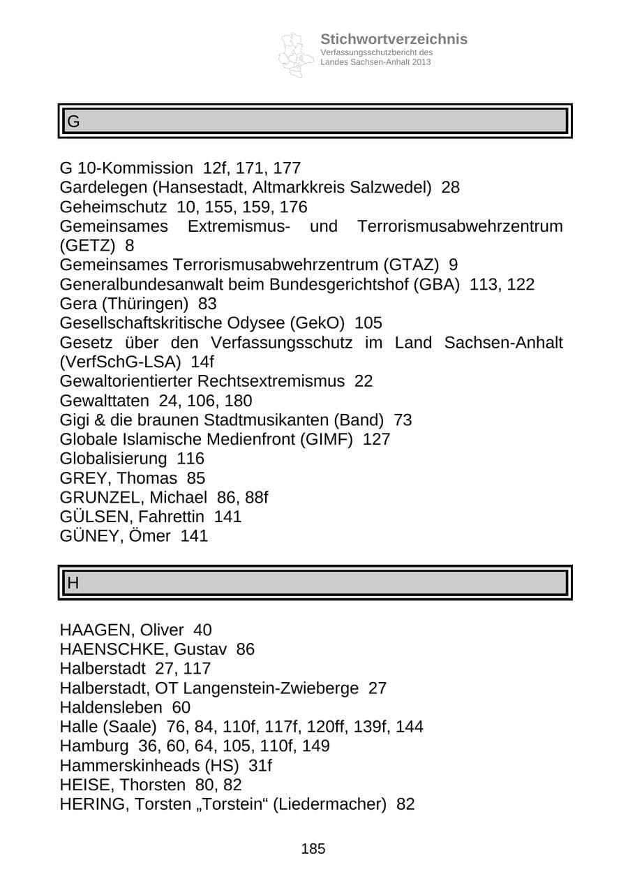 Seite 198 des Verfassungsschutzbericht 2013 Sachsen-Anhalt