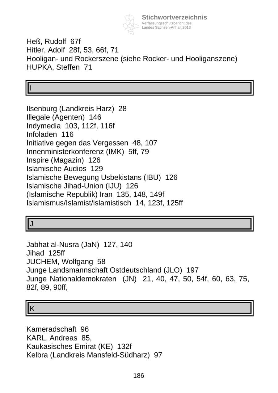 Seite 199 des Verfassungsschutzbericht 2013 Sachsen-Anhalt