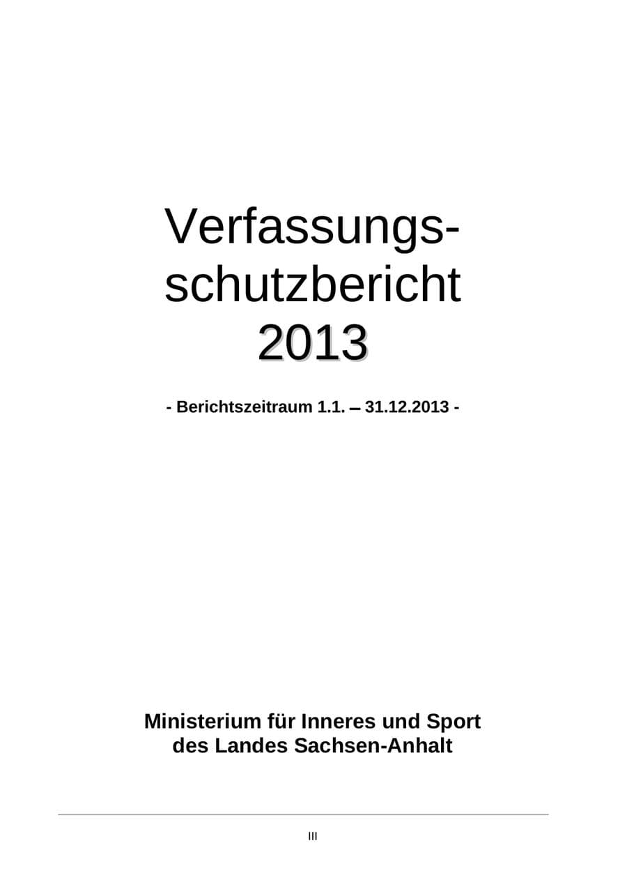 Seite 3 des Verfassungsschutzbericht 2013 Sachsen-Anhalt