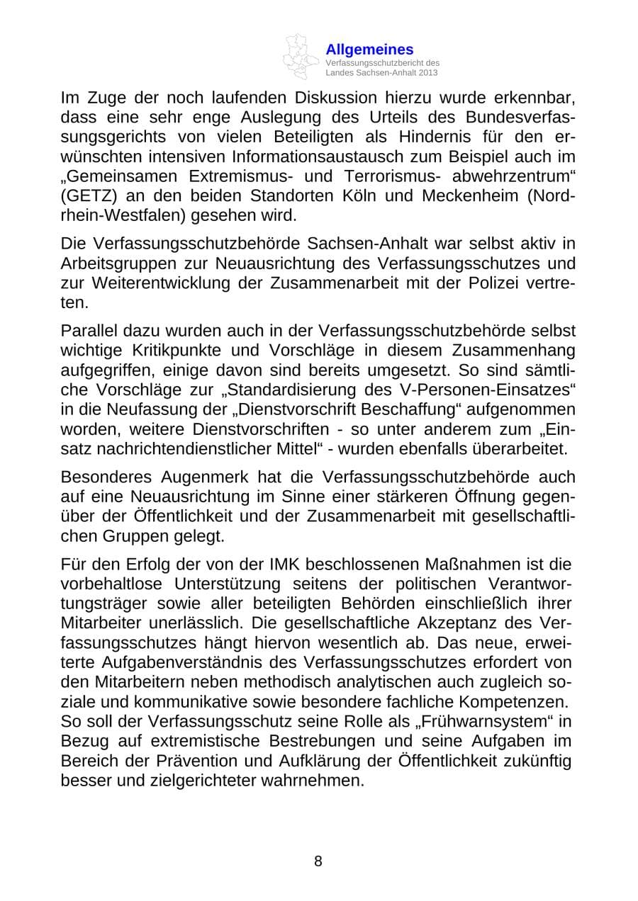 Seite 21 des Verfassungsschutzbericht 2013 Sachsen-Anhalt