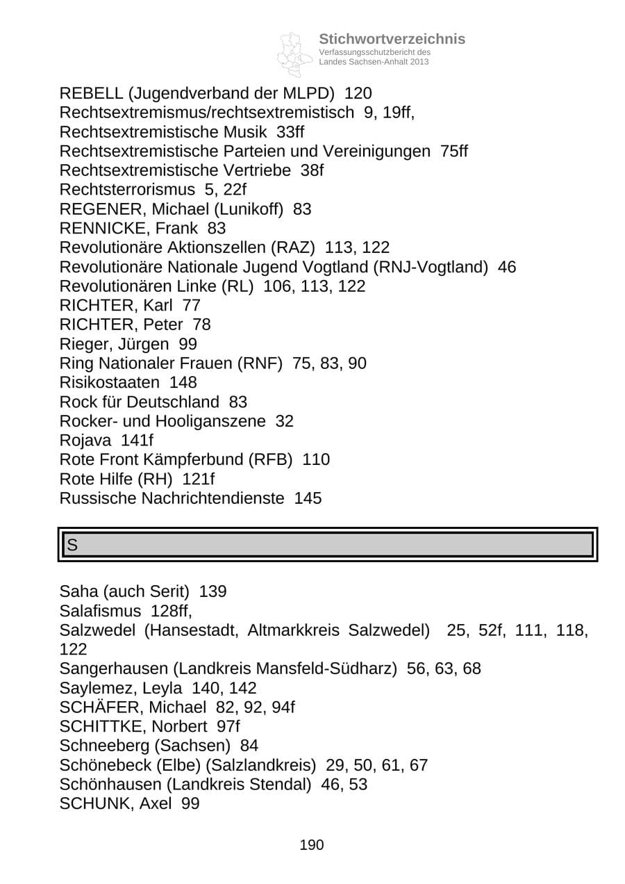 Seite 203 des Verfassungsschutzbericht 2013 Sachsen-Anhalt