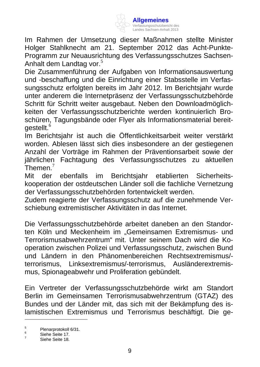 Seite 22 des Verfassungsschutzbericht 2013 Sachsen-Anhalt