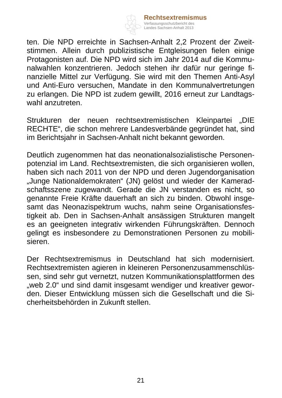 Seite 34 des Verfassungsschutzbericht 2013 Sachsen-Anhalt