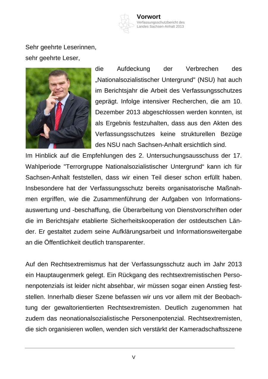 Seite 5 des Verfassungsschutzbericht 2013 Sachsen-Anhalt