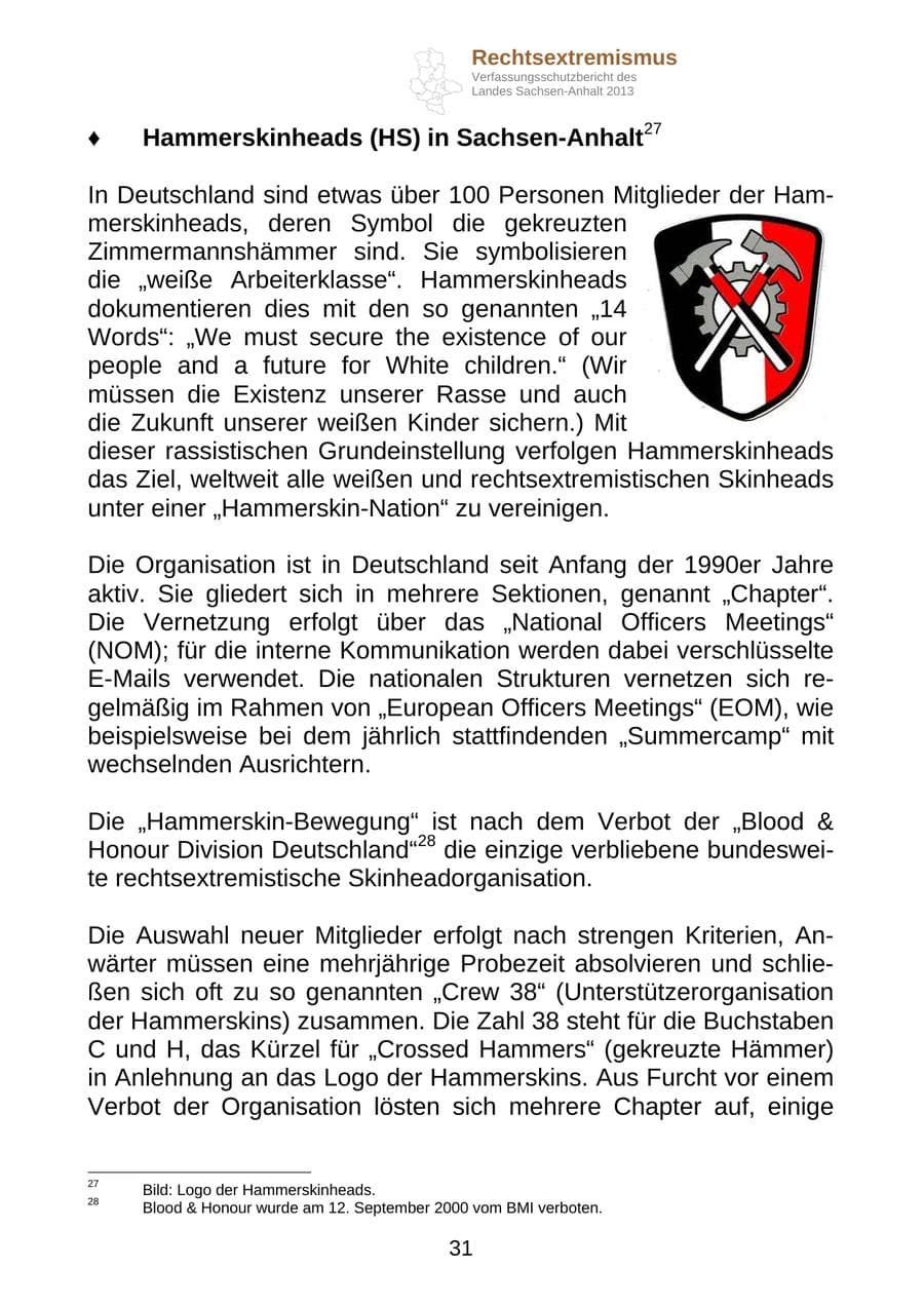 Seite 44 des Verfassungsschutzbericht 2013 Sachsen-Anhalt