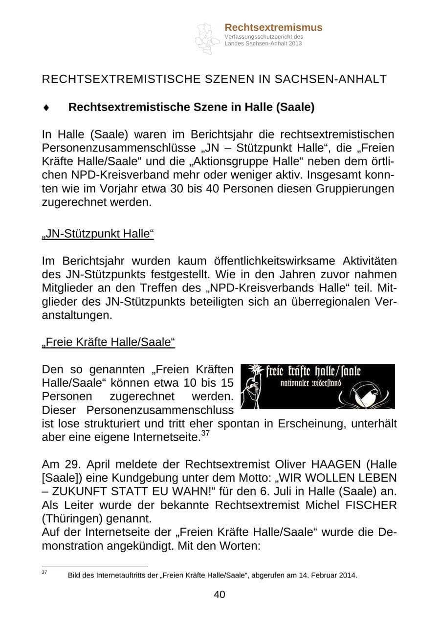 Seite 53 des Verfassungsschutzbericht 2013 Sachsen-Anhalt