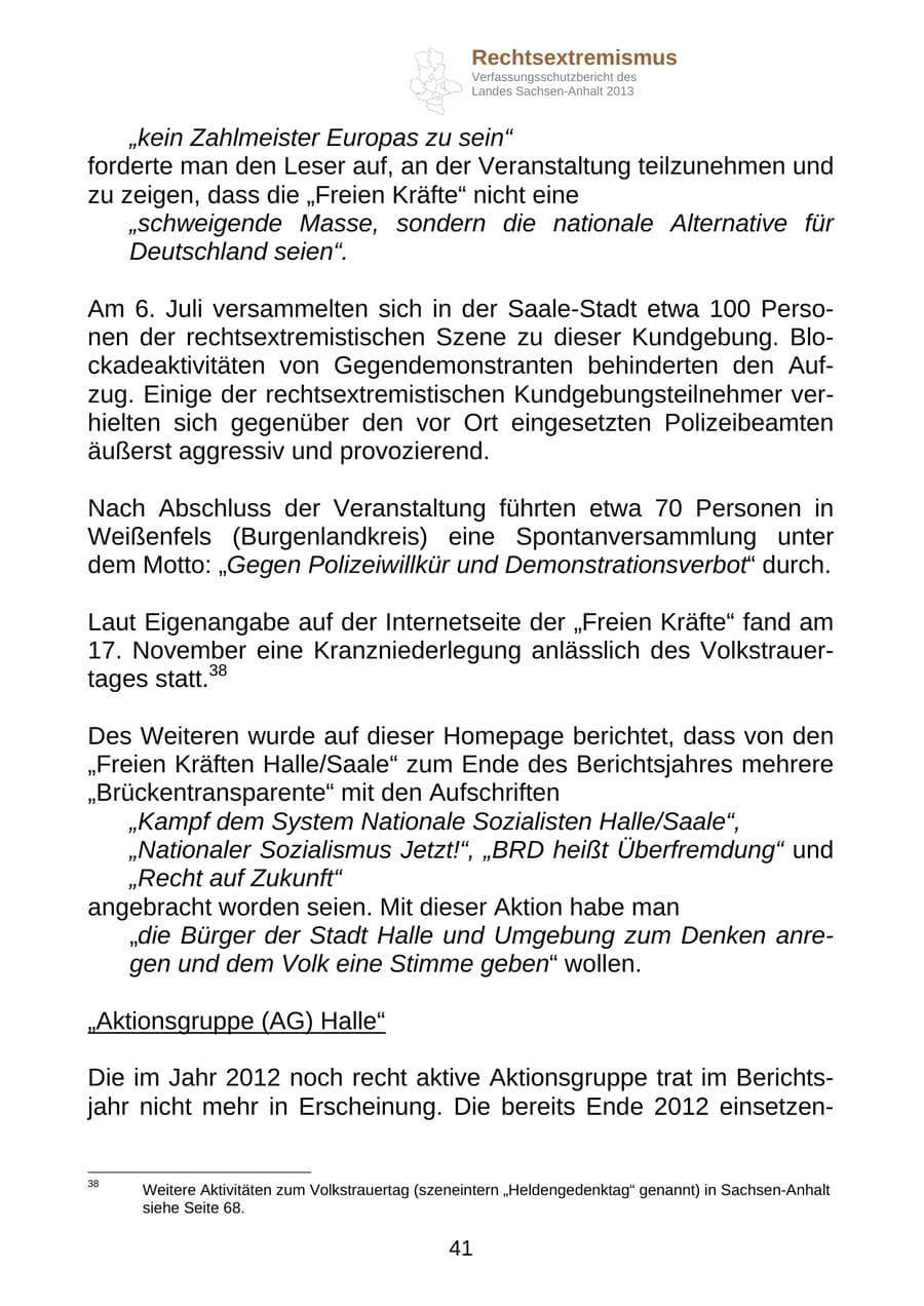 Seite 54 des Verfassungsschutzbericht 2013 Sachsen-Anhalt