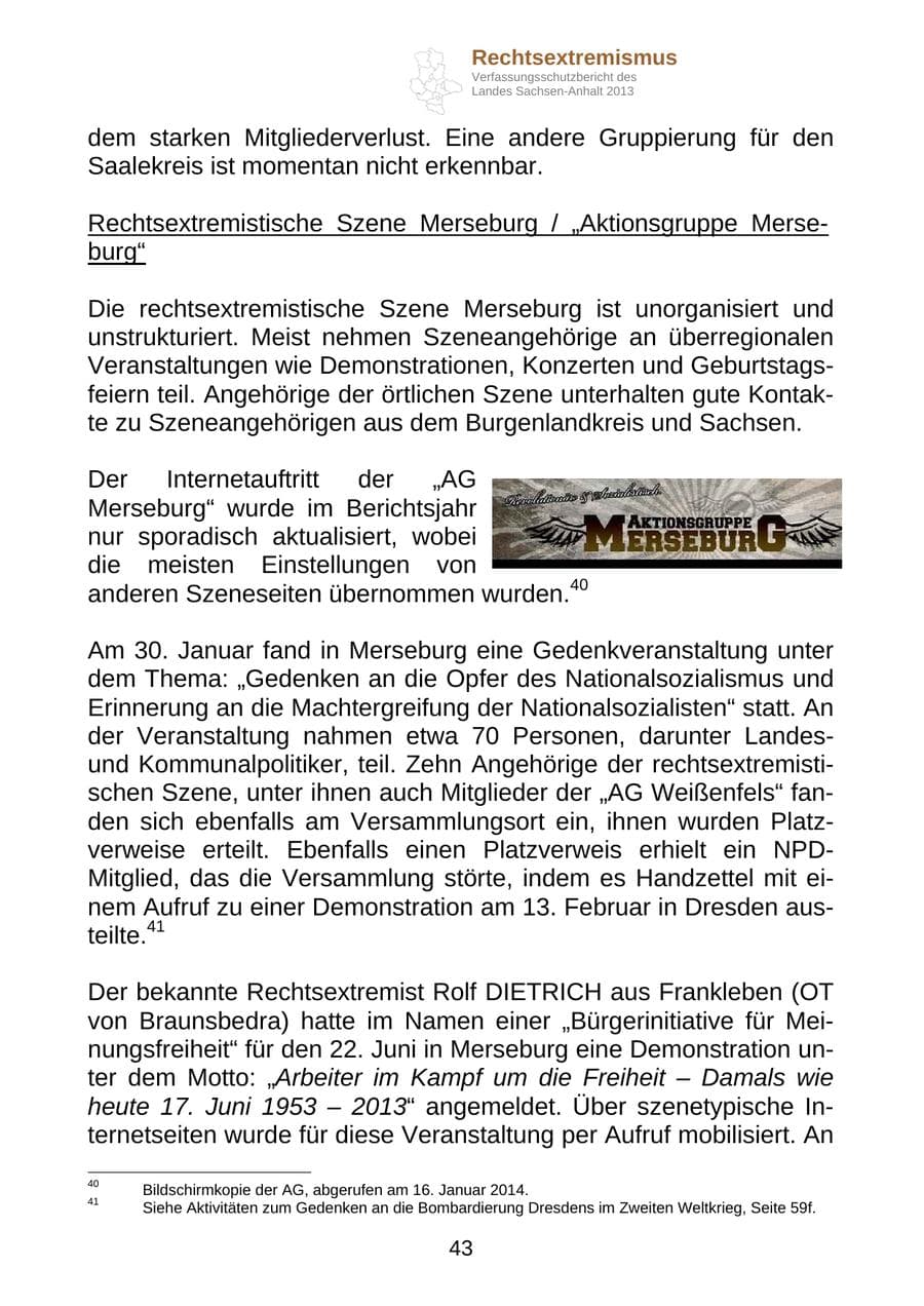 Seite 56 des Verfassungsschutzbericht 2013 Sachsen-Anhalt