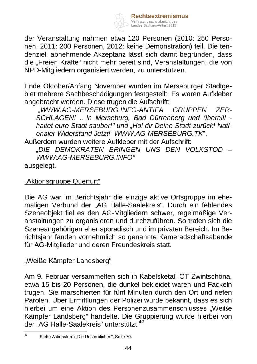 Seite 57 des Verfassungsschutzbericht 2013 Sachsen-Anhalt
