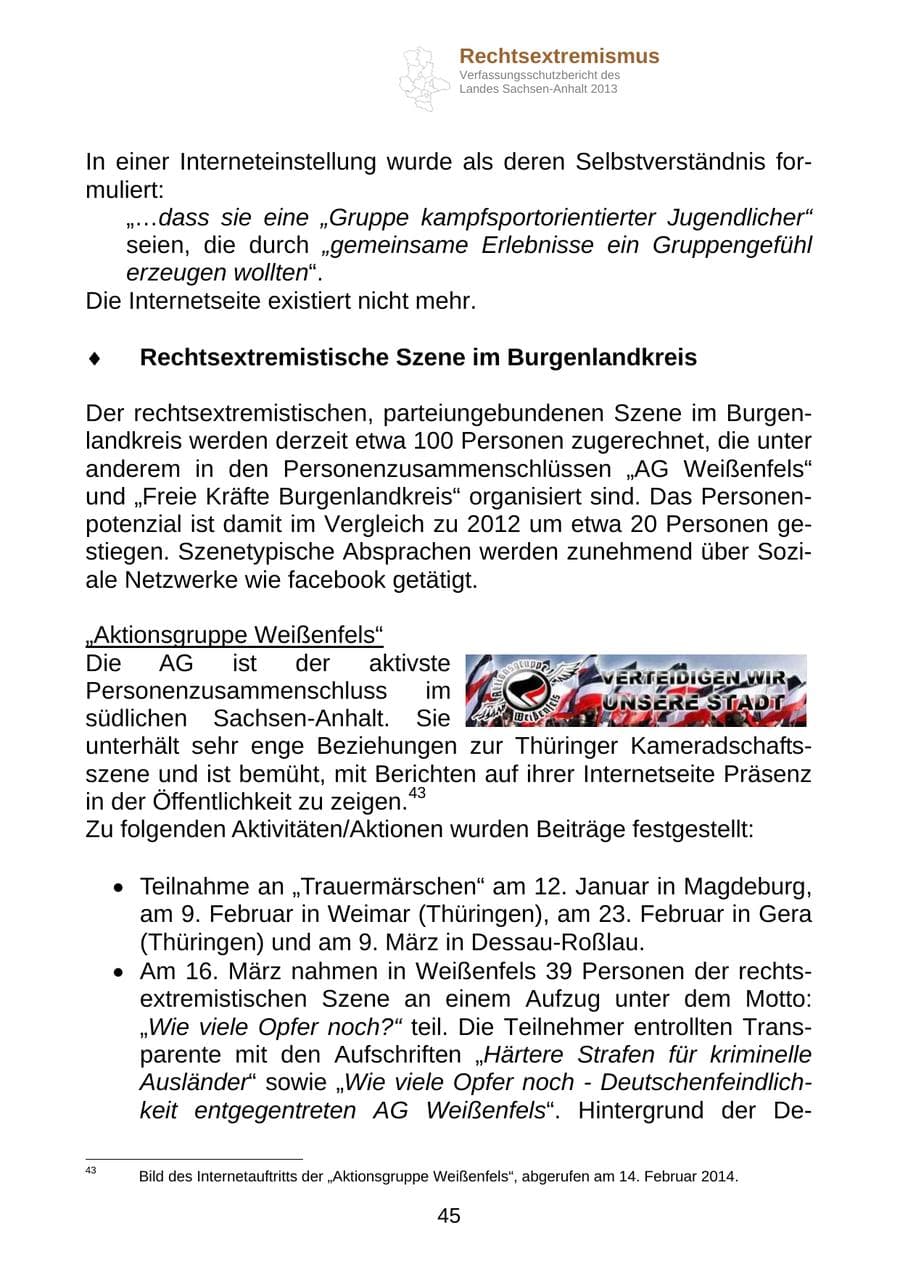Seite 58 des Verfassungsschutzbericht 2013 Sachsen-Anhalt