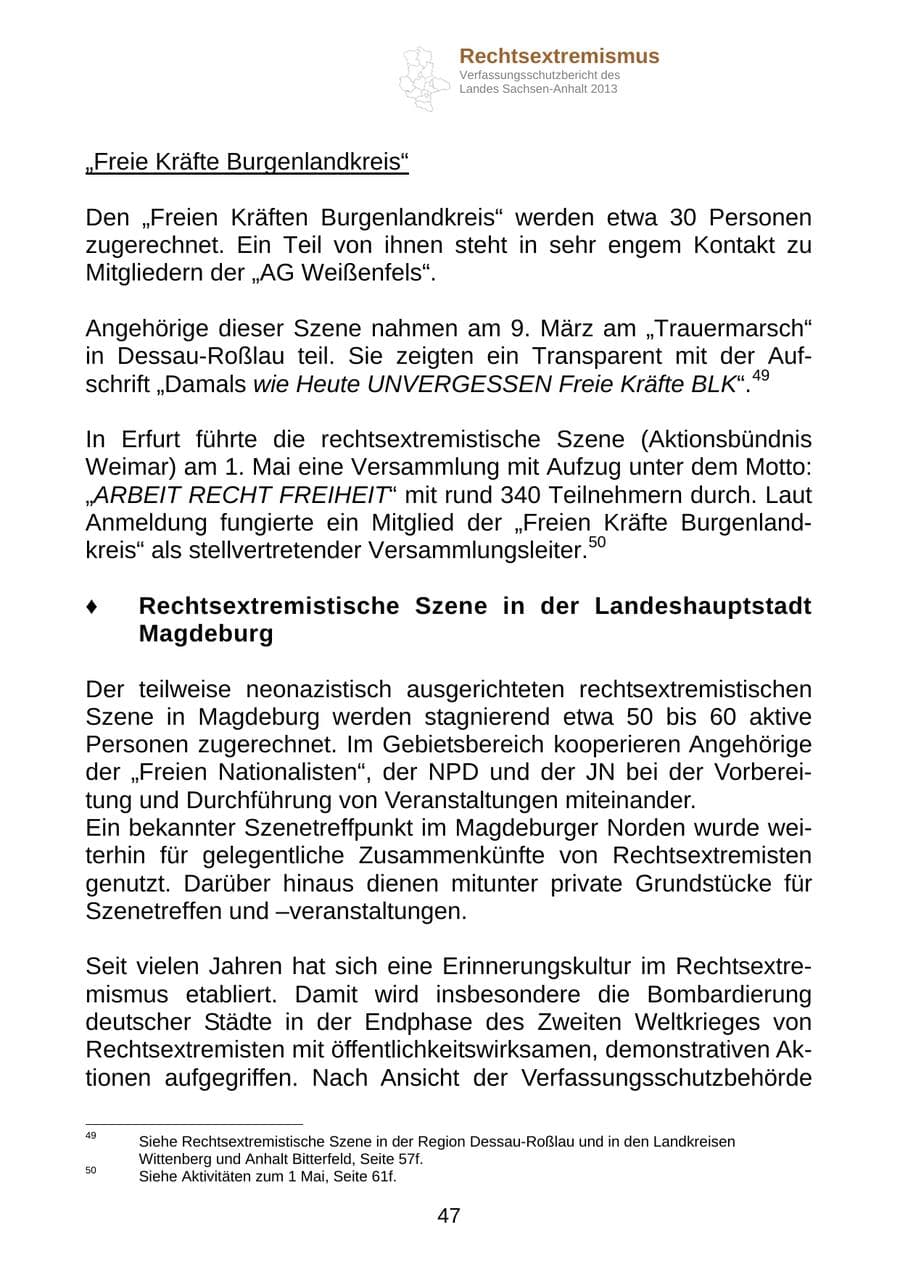 Seite 60 des Verfassungsschutzbericht 2013 Sachsen-Anhalt