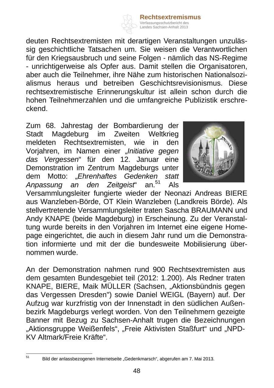 Seite 61 des Verfassungsschutzbericht 2013 Sachsen-Anhalt