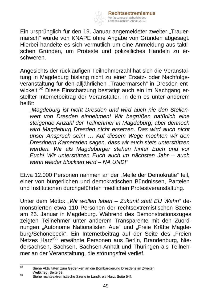 Seite 62 des Verfassungsschutzbericht 2013 Sachsen-Anhalt