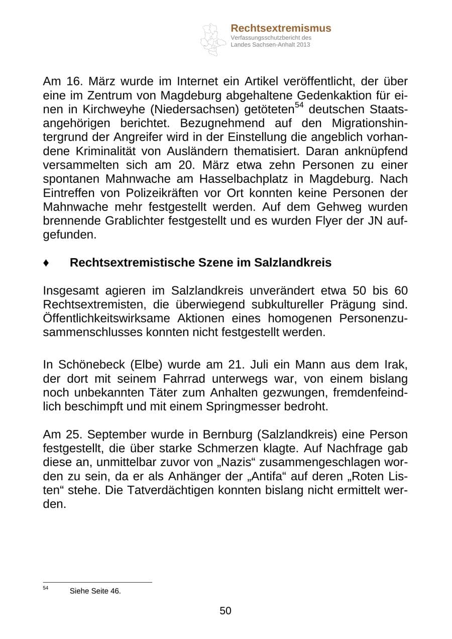 Seite 63 des Verfassungsschutzbericht 2013 Sachsen-Anhalt