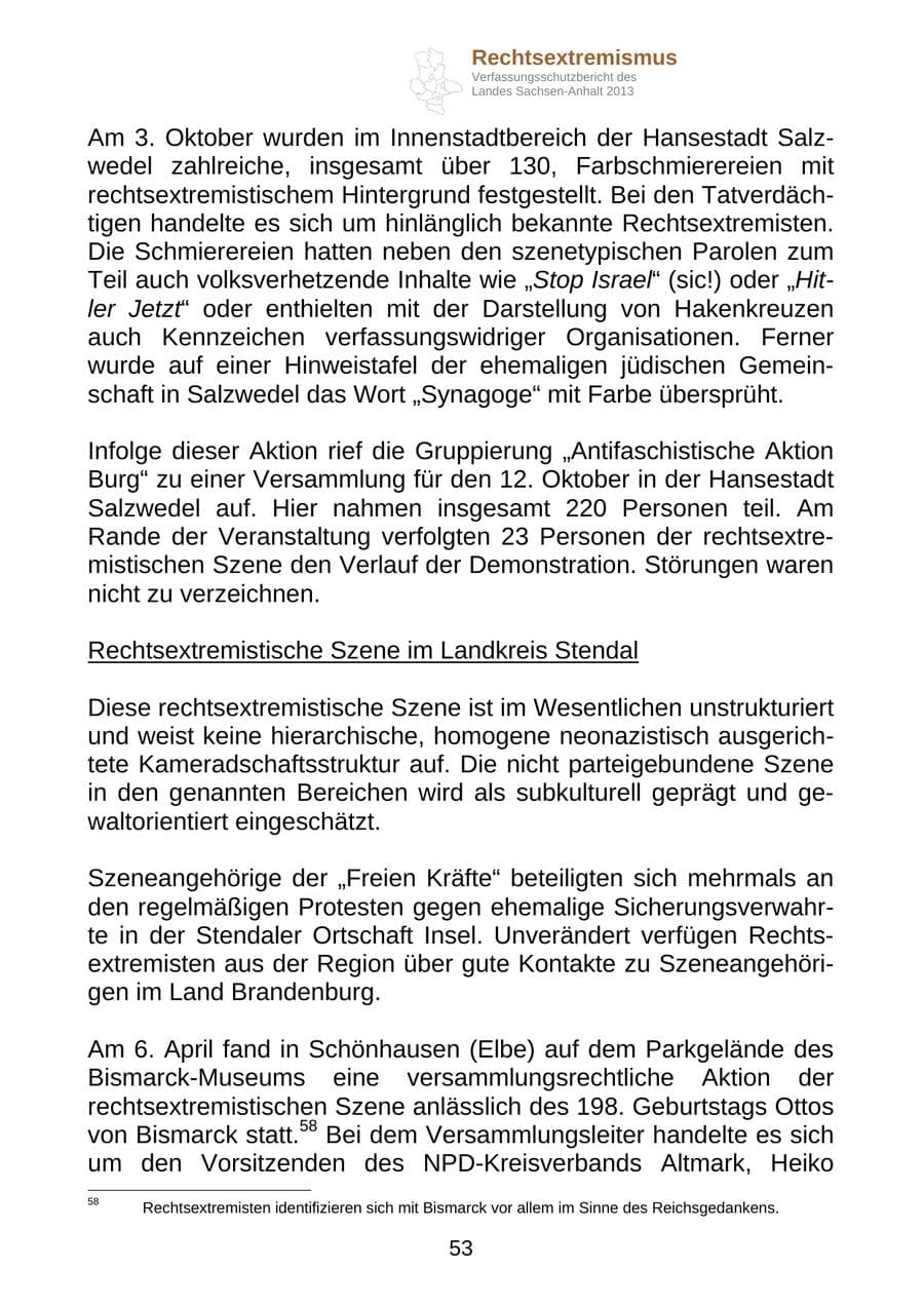 Seite 66 des Verfassungsschutzbericht 2013 Sachsen-Anhalt