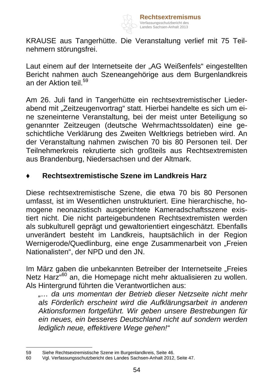 Seite 67 des Verfassungsschutzbericht 2013 Sachsen-Anhalt